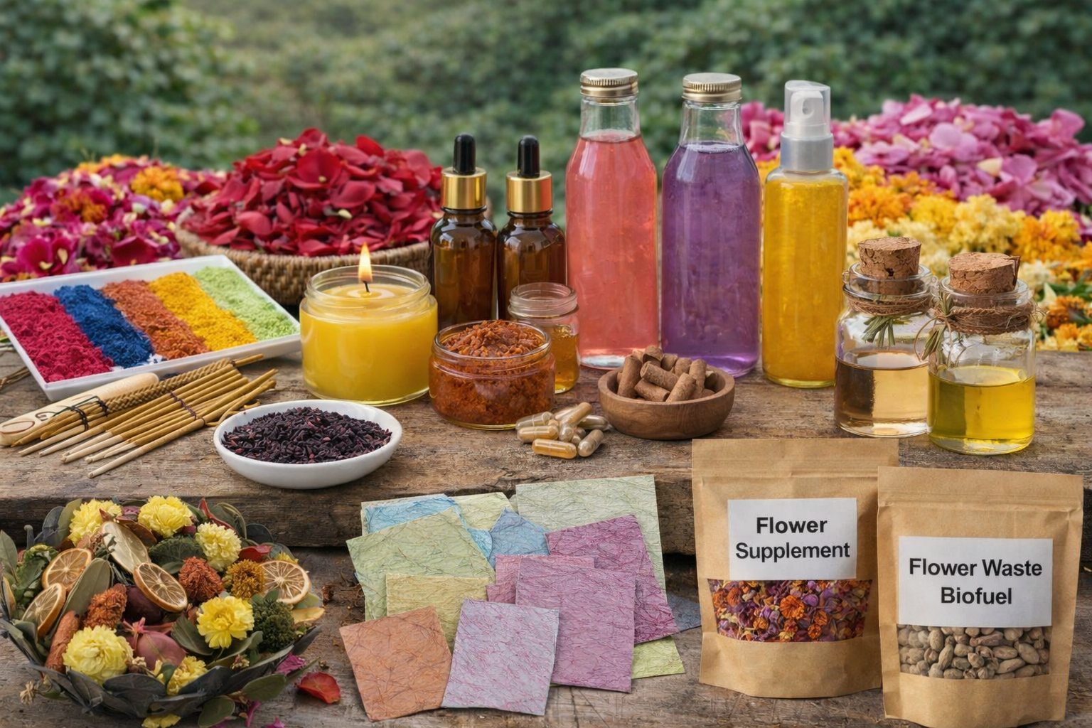 Flower waste utilisation products